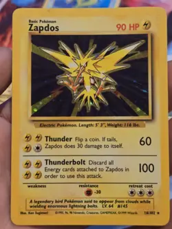 Zapdos Pokemon Card Unlimited Edition Holo Rare Base Set 1999 16/102 - Image 1