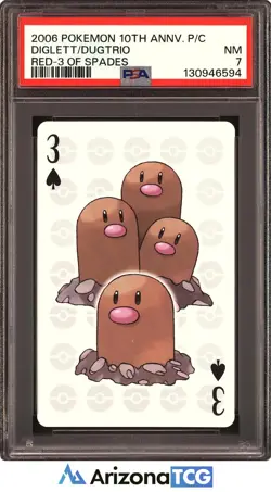 Pokemon 2006 Diglett/Dugtrio Red-3 of Spades 10th Anniversary Playing Card PSA 7 - Image 1