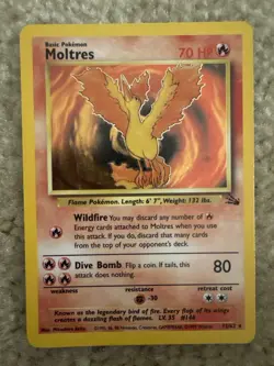 Pokemon Moltres Holo Rare 12/62 Fossil WOTC Vintage 1999 English Card - Image 1