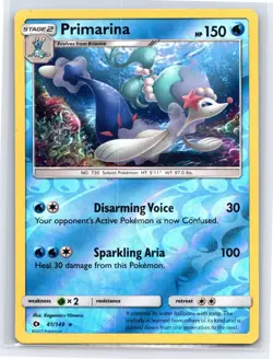 Primarina 41 - Pokemon Sun & Moon Base Set - Rare Reverse Holo - MP - Image 1