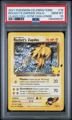 2021 Pokemon Celebrations Classic Collection 15 Rocket's Zapdos - Holo PSA 10 - Image 1