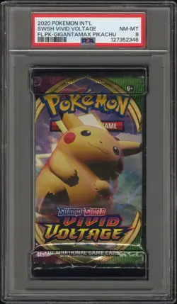 2020 Pokemon Sword & Shield Vivid Voltage Booster Pack Gigantamax Pikachu PSA 8 - Image 1