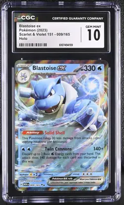 Pokemon 2023 Blastoise ex Scarlet & Violet 151 009/165 CGC 10 - Image 1