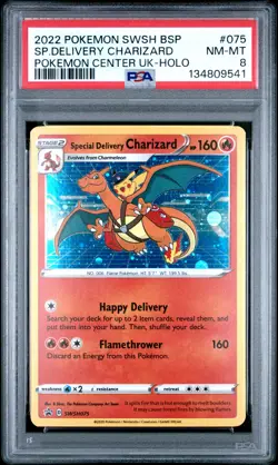 2022 POKEMON SWSH BLACK STAR PROMO #075 SPECIAL DELIVERY CHARIZARD-HOLO PSA 8 - Image 1