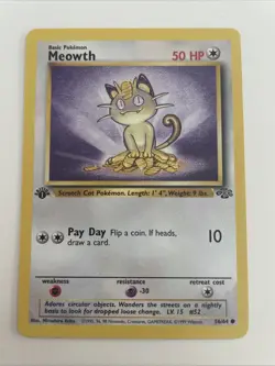 Pokemon TCG Meowth 1st Edition Jungle Set 56/64 WOTC Vintage - Image 1