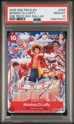 2025 ONE PIECE ST10-006 MONKEY D LUFFY ONE PIECE DAY DALLAS PROMO ENGLISH PSA 10 - Image 1