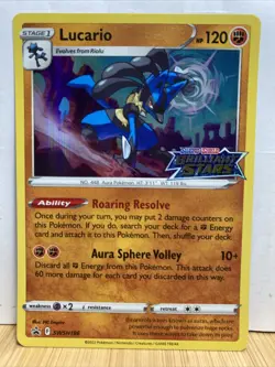 Pokemon Promo Lucario Brilliant Stars Stamped Promo Foil Card Rare Swsh186 - Image 1
