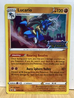 Pokemon Promo Lucario Brilliant Stars Stamped Promo Foil Card Rare Swsh186 - Image 1