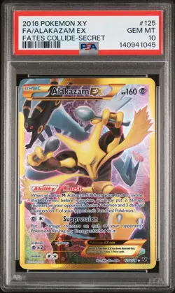 2016 POKEMON XY FATES COLLIDE SECRET #125 FULL ART/ALAKAZAM EX PSA 10 - Image 1
