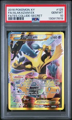 2016 POKEMON XY FATES COLLIDE SECRET #125 FULL ART/ALAKAZAM EX PSA 10 - Image 1