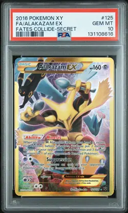2016 POKEMON XY FATES COLLIDE SECRET #125 FULL ART/ALAKAZAM EX PSA 10 - Image 1
