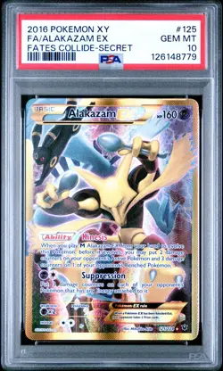 2016 POKEMON XY FATES COLLIDE SECRET #125 FULL ART/ALAKAZAM EX PSA 10 - Image 1