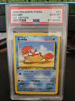 1999 Pokemon Fossil Krabby #51 1st Edition PSA 10 Gem Mint - Image 1