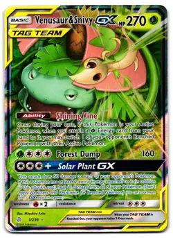 Venusaur & Snivy GX 1/236 - Cosmic Eclipse Rare GX Pokemon TCG Holo - LP Card - Image 1