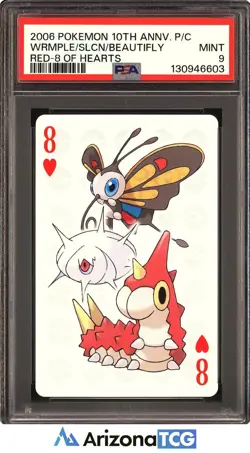 Pokemon 2006 Wurmple Silcoon Beautifly 8 Red Hearts 10th Annv Playing Card PSA 9 - Image 1