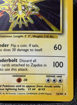 Zapdos 16/102 - Unlimited Holo Rare - Vintage Pokemon TCG: Base Set - NM/LP - Image 4