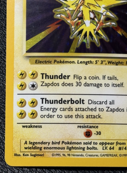 Zapdos 16/102 - Unlimited Holo Rare - Vintage Pokemon TCG: Base Set - NM/LP - Image 5