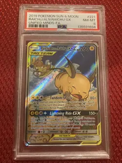 2019 Pokemon Sun and Moon Raichu and Alolan Raichu GX PSA 8 Near-Mint - Image 1