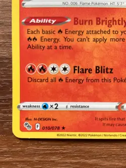 Charizard Holo Rare 10/78 Pokemon Go Holo English Pokemon Card Near Mint - Image 2