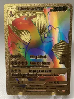 Pokemon TCG Rainbow Charizard GX Gold REAL METAL Fan Art HP250 150/147 - Image 1