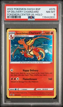 2022 POKEMON SWSH BLACK STAR PROMO #075 SPECIAL DELIVERY CHARIZARD-HOLO PSA 8 - Image 1