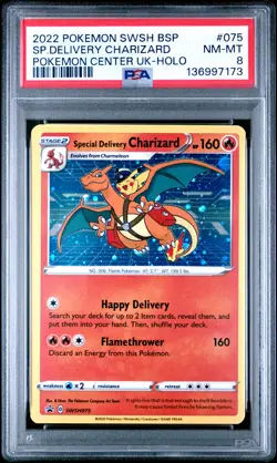 2022 POKEMON SWSH BLACK STAR PROMO #075 SPECIAL DELIVERY CHARIZARD-HOLO PSA 8 - Image 1