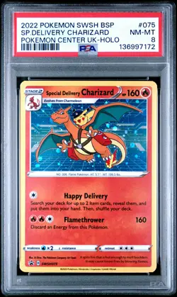 2022 POKEMON SWSH BLACK STAR PROMO #075 SPECIAL DELIVERY CHARIZARD-HOLO PSA 8 - Image 1