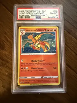 2022 POKEMON SWSH BLACK STAR PROMO #075 SPECIAL DELIVERY CHARIZARD-HOLO PSA 8 - Image 1