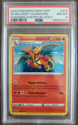 2022 POKEMON SWSH BLACK STAR PROMO #075 SPECIAL DELIVERY CHARIZARD-HOLO PSA 8 - Image 1