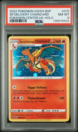 2022 POKEMON SWSH BLACK STAR PROMO #075 SPECIAL DELIVERY CHARIZARD-HOLO PSA 8 - Image 1