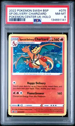 2022 POKEMON SWSH BLACK STAR PROMO #075 SPECIAL DELIVERY CHARIZARD-HOLO PSA 8 - Image 1
