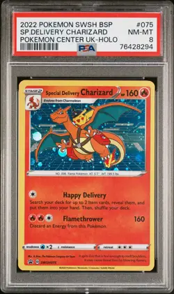 2022 POKEMON SWSH BLACK STAR PROMO #075 SPECIAL DELIVERY CHARIZARD-HOLO PSA 8 - Image 1