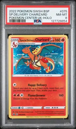 2022 POKEMON SWSH BLACK STAR PROMO #075 SPECIAL DELIVERY CHARIZARD-HOLO PSA 8 - Image 1