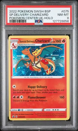 2022 POKEMON SWSH BLACK STAR PROMO #075 SPECIAL DELIVERY CHARIZARD-HOLO PSA 8 - Image 1