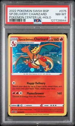 2022 POKEMON SWSH BLACK STAR PROMO #075 SPECIAL DELIVERY CHARIZARD-HOLO PSA 8 - Image 1