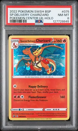 2022 POKEMON SWSH BLACK STAR PROMO #075 SPECIAL DELIVERY CHARIZARD-HOLO PSA 8 - Image 1