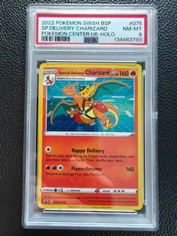 2022 POKEMON SWSH BLACK STAR PROMO #075 SPECIAL DELIVERY CHARIZARD-HOLO PSA 8 - Image 1