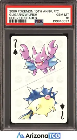 Pokemon 2006 Gligar Qwilfish Red 7 Of Spades 10th Anniv Playing Card PSA 10 - Image 1