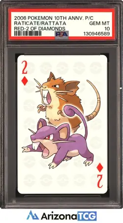 Pokemon 2006 Raticate/Rattata Red 2 Of Diamonds 10th Annyv. Playing Card PSA 10 - Image 1