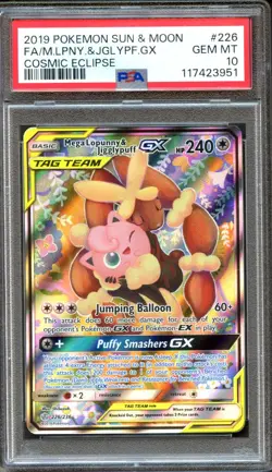 Mega Lopunny & Jigglypuff GX 226/236 Cosmic Eclipse FA PSA 10 GM Pokemon Card - Image 1