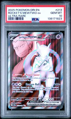2025 POKEMON DRI EN-DESTINED RIVALS ULTRA RARE TEAM ROCKET'S MEWTWO EX PSA 10 - Image 1