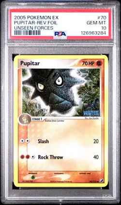 2005 POKEMON EX UNSEEN FORCES #70 PUPITAR-REVERSE FOIL PSA 10 - Image 1