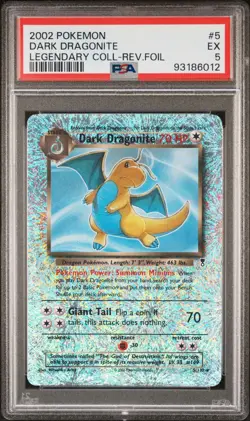 2002 POKEMON LEGENDARY COLLECTION #5 DARK DRAGONITE-REVERSE FOIL PSA 5 - Image 1