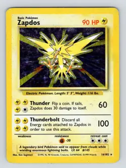 Pokemon Card Unlimited Edition Holo Rare Base Set 1999 Zapdos 16/102 PL^^ - Image 1