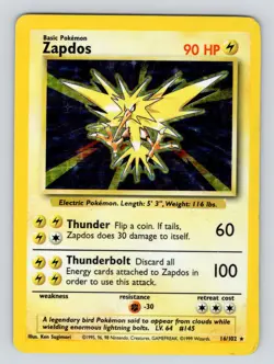 Pokemon Card Unlimited Edition Holo Rare Base Set 1999 Zapdos 16/102 PL^^ - Image 3