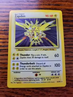 Pokemon Card Unlimited Edition Holo Rare Base Set 1999 Zapdos 16/102 MP - Image 1