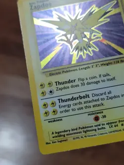 Pokemon Card Unlimited Edition Holo Rare Base Set 1999 Zapdos 16/102 MP - Image 3