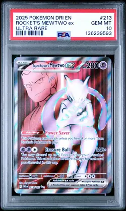2025 POKEMON DRI EN-DESTINED RIVALS ULTRA RARE TEAM ROCKET'S MEWTWO EX PSA 10 - Image 1