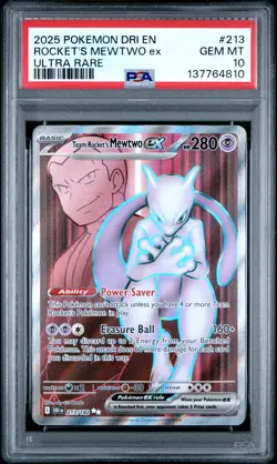 2025 POKEMON DRI EN-DESTINED RIVALS ULTRA RARE TEAM ROCKET'S MEWTWO EX PSA 10 - Image 1