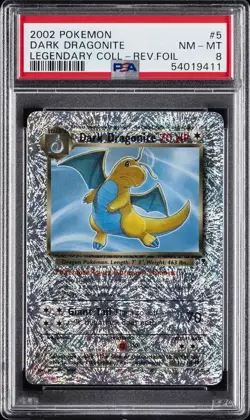 2002 POKEMON LEGENDARY COLLECTION #5 DARK DRAGONITE-REVERSE FOIL PSA 8 - Image 1